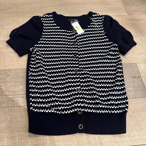 JOSEPHINE WOMENS SHORT SLEEVE CARDIGAN SWEATER DEEP NAVY BLUE MEDIUM NEW - Picture 2 of 7